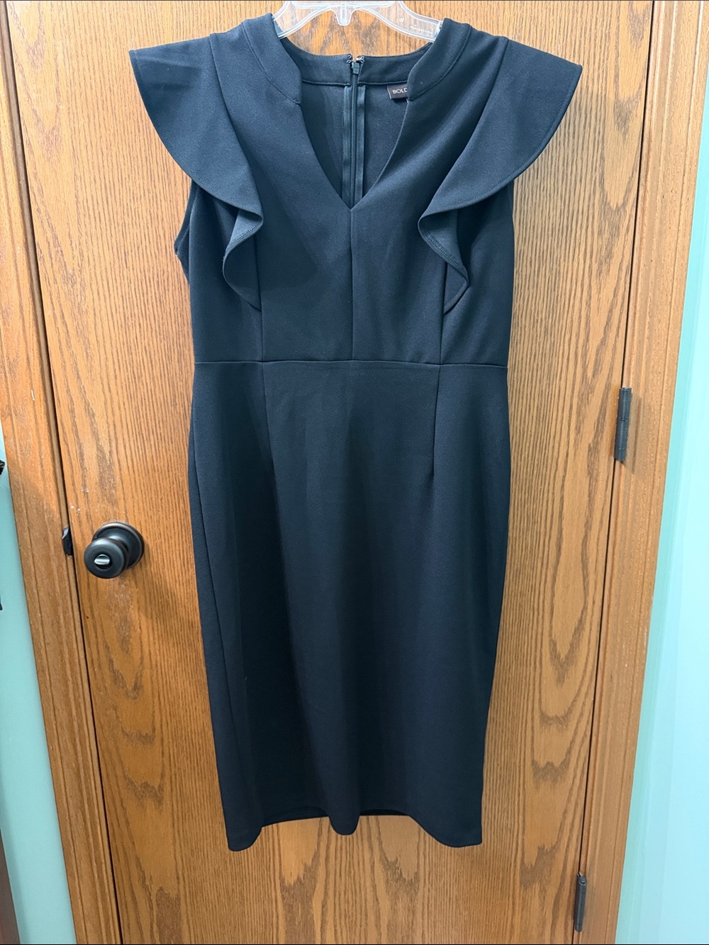 BOLD elements Black V-Neck Midi Dress with Ruffle Cap Sleeves